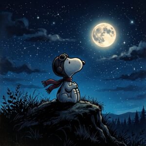 Snoopy sitting under moon Snoopy sitting under moon